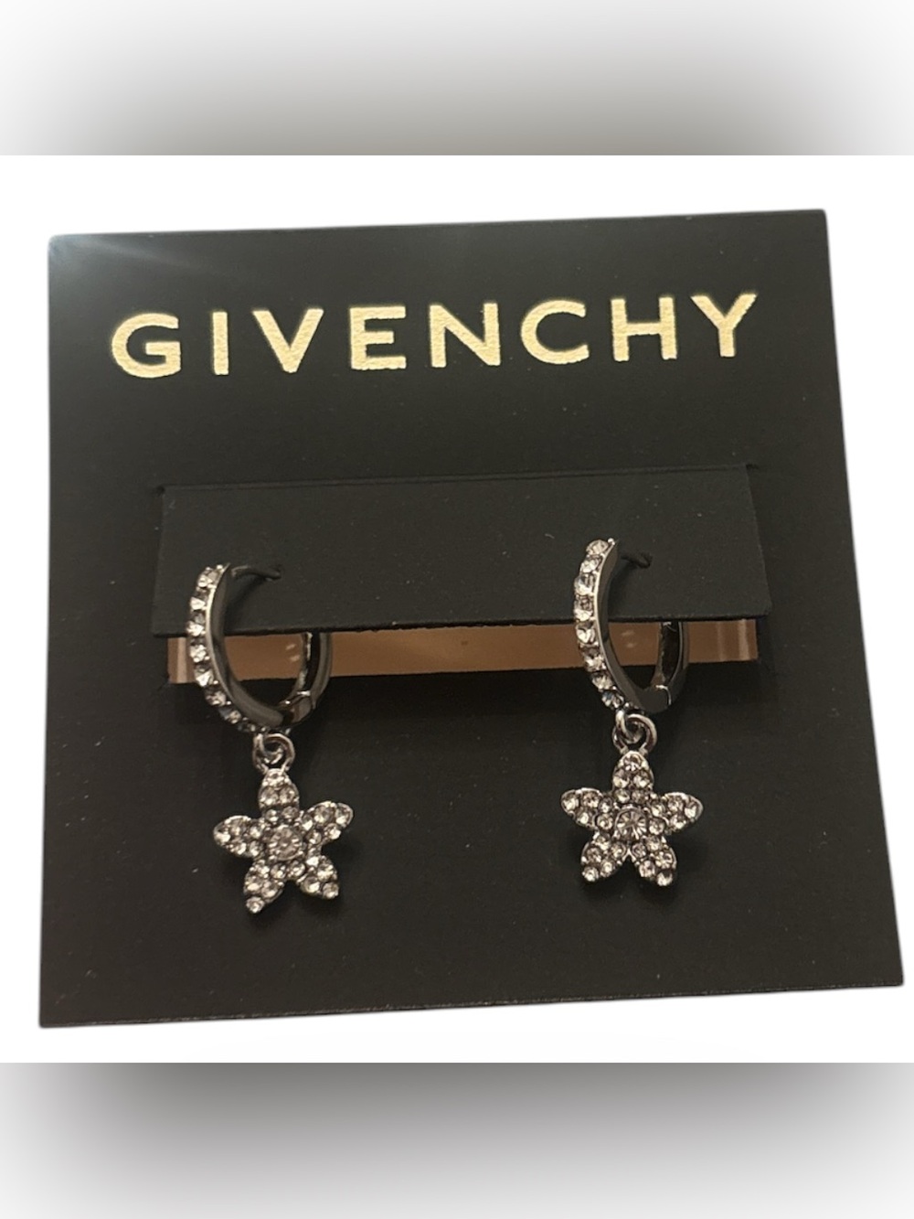 Givenchy silver-tone crystal flower drop huggie hoop earrings